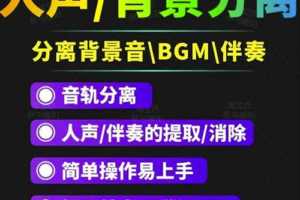 【短视频必备】人声分离软件背景音去除BGM人声伴奏提取消除音轨分离降噪